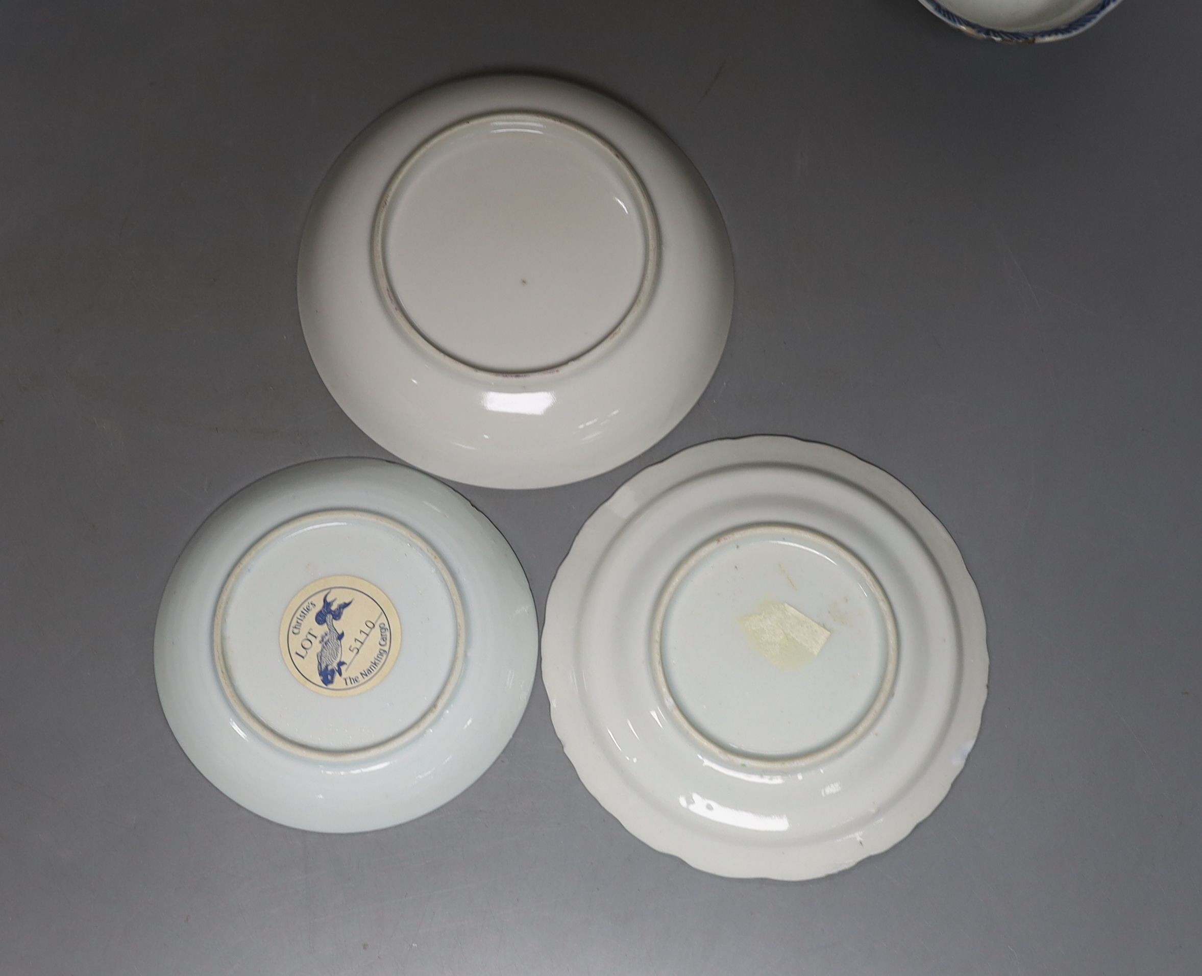 Three 18th century Chinese Export teabowls and saucers